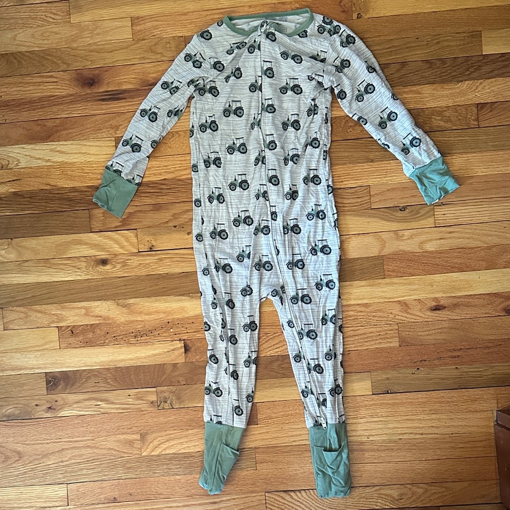 Sweet Bamboo Toddler Green Tractor Print One-Piece Pajamas 3T